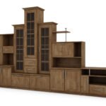 Classic wall cabinet with triple display cabinet, bar and TV table, 280 × 207 cm, Dąb Lefkas – HADES + RTV