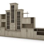Classic wall cabinet with three display cabinets, bar and TV cabinet, 280 × 207 cm, Sonoma Jasna – HADES + RTV