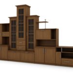 Classic wall cabinet with three display cabinets, bar and TV cabinet 280 × 207 cm, Wiśnia Porto – HADES + RTV