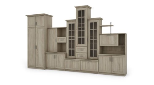Classic wall cabinet with triple display window and spacious wardrobe 360 ​​× 207 cm Sonoma Jasna – HADES + Wardrobe