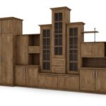 Classic wall cabinet with three display cabinets and a spacious wardrobe, 360 × 207 cm, Dąb Lefkas – HADES + Wardrobe