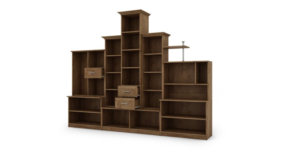 Classic wall cabinet with three display cabinets and a spacious wardrobe, 360 × 207 cm, Dąb Lefkas – HADES + Wardrobe - Image 4