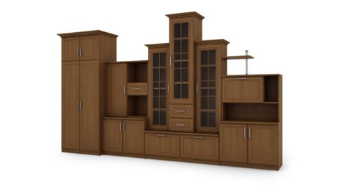 Classic wall cabinet with triple display window and spacious wardrobe 360 ​​× 207 cm Wiśnia Porto – HADES + Wardrobe
