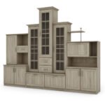 Classic wall cabinet with three-part display case and bookshelf, 280 × 207 cm, Sonoma Jasna – HADES