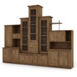 Classic wall cabinet with three-part display case and bookshelf 280 × 207 cm Wiśnia Porto – HADES