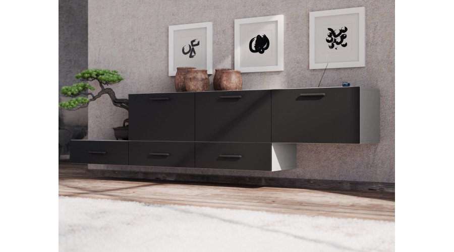 Freestanding or wall-mounted modular chest of drawers 180–240 cm, Cashmere Beige / Black Onyx – MULTI SMART - Image 2