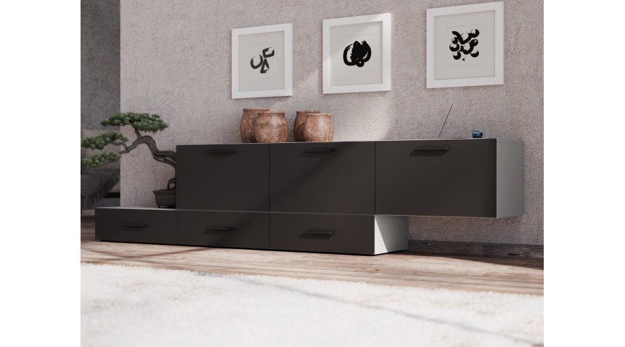 Freestanding or wall-mounted modular chest of drawers 180–240 cm, Cashmere Beige / Black Onyx – MULTI SMART - Image 3