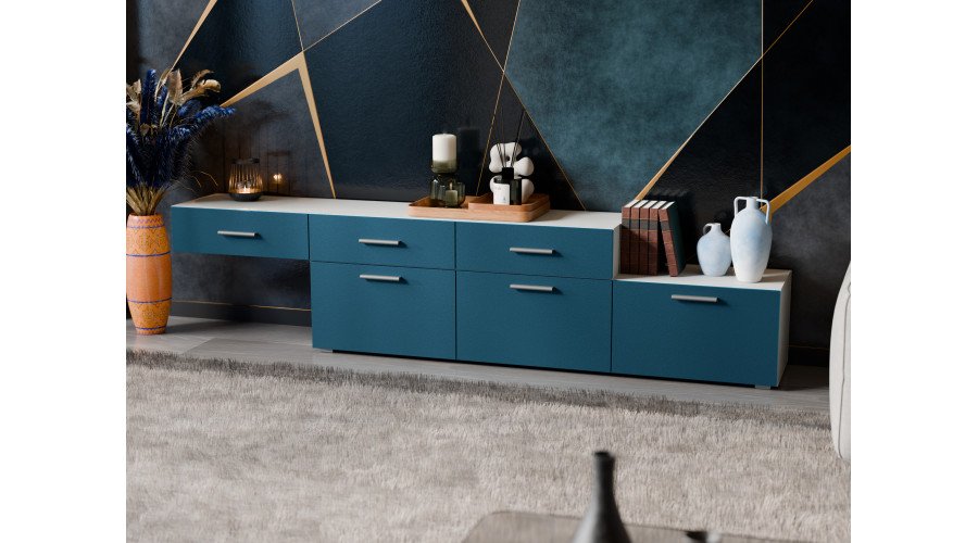 Freestanding or wall-mounted modular chest of drawers 180–240 cm Light Grey / Cobalt – MULTI SMART - Image 3
