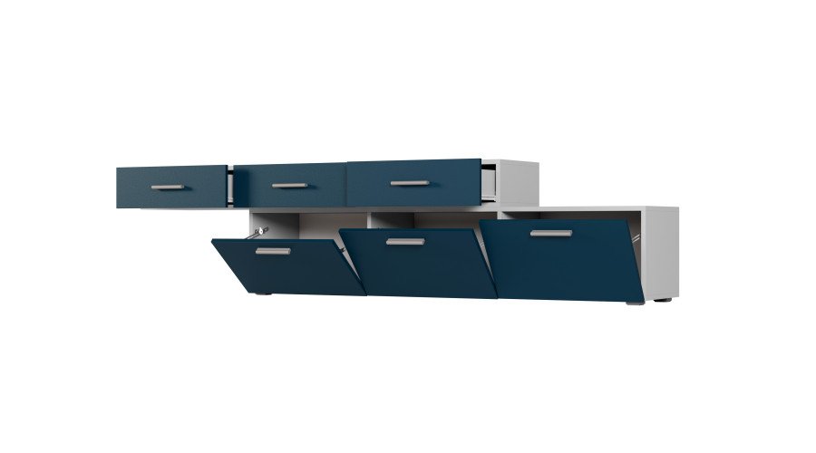 Freestanding or wall-mounted modular chest of drawers 180–240 cm Light Grey / Cobalt – MULTI SMART - Image 4