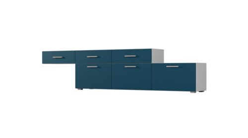 Freestanding or wall-mounted modular chest of drawers 180–240 cm Light Grey / Cobalt – MULTI SMART