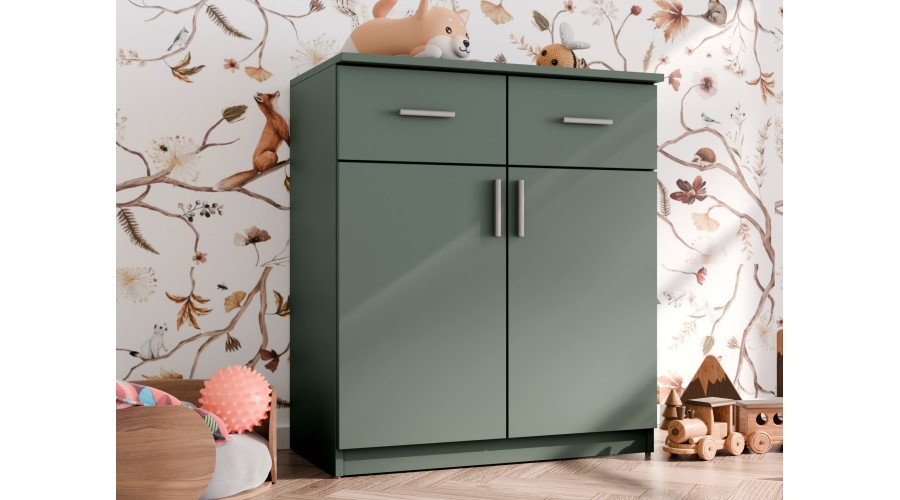 Chest of drawers with doors and drawers, 80 cm, Bottle Green – OPTIMA - Image 2