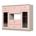 Chest of drawers with glass display case 140 cm, pink – Ola