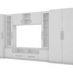 Compact wall cabinet with cabinets, glass display cabinets and TV area, 370 × 200 cm, Biel – NEPTUN