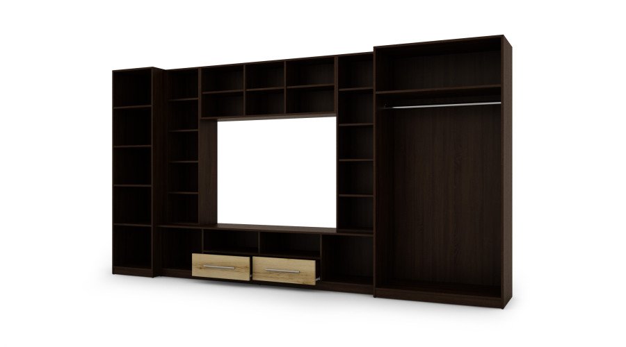 Compact wall cabinet with cabinets, glass display cabinets and TV area 370 × 200 cm, dark Sonoma Ciemna / Dąb Grand – NEPTUN - Image 4