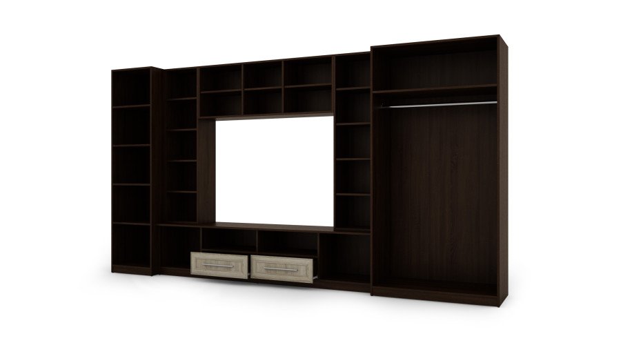 Compact wall cabinet with cabinets, glass display cabinets and TV area 370 × 200 cm Sonoma Ciemna / Sonoma Jasna – NEPTUN - Image 4