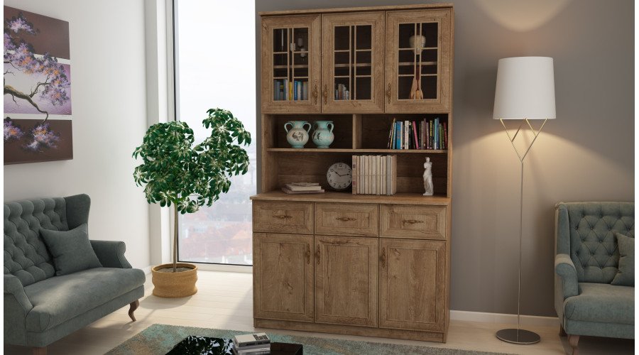 Chest of drawers 120 cm, cabinets, shelves, drawers, glaze, oak, pine, white, Sonoma - Image 2