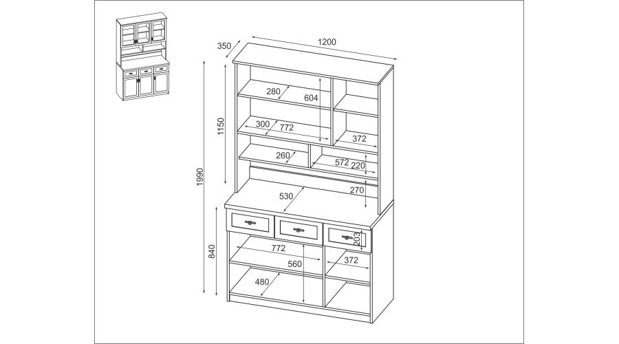 Chest of drawers 120 cm, cabinets, shelves, drawers, glaze, oak, pine, white, Sonoma - Image 4