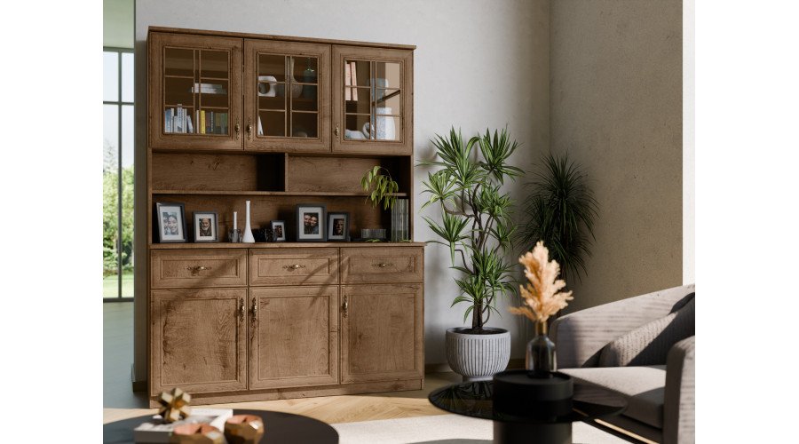 Chest of drawers 120 cm, cabinets, shelves, drawers, glaze, oak, pine, white, Sonoma