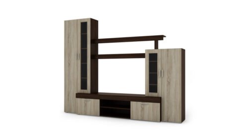 Small wall cabinet with display cabinet and TV stand 266 × 210 cm Sonoma Ciemna / Sonoma Jasna – APOLLO