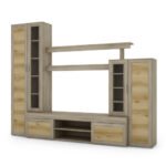 Small wall cabinet with display cabinet and TV stand, 266 × 210 cm, Sonoma Jasna / Grand Natural Oak – APOLLO
