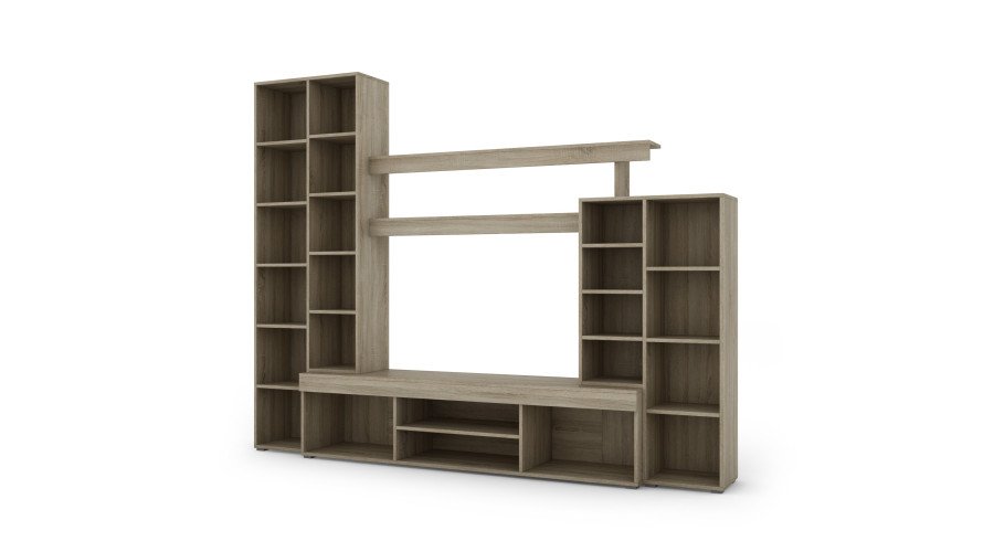 Small wall cabinet with display cabinet and TV space 266 × 210 cm, Sonoma Jasna / Orzech Okapi – APOLLO - Image 3
