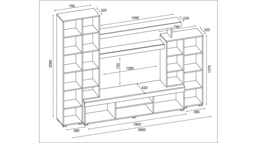 Small wall cabinet with display cabinet and TV space 266 × 210 cm, Sonoma Jasna / Orzech Okapi – APOLLO - Image 5