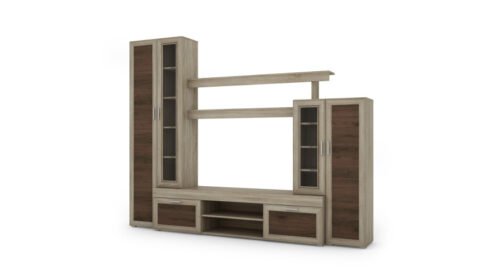 Small wall cabinet with display cabinet and TV space 266 × 210 cm, Sonoma Jasna / Orzech Okapi – APOLLO