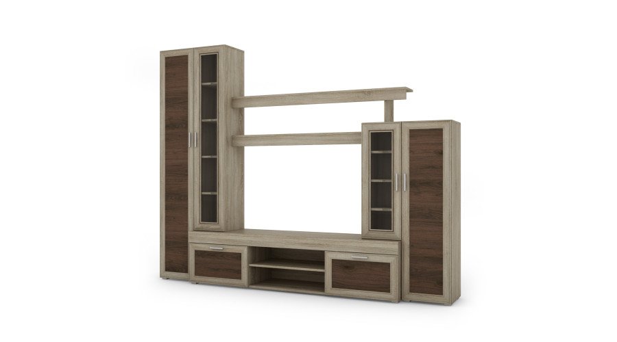 Small wall cabinet with display cabinet and TV space 266 × 210 cm, Sonoma Jasna / Orzech Okapi – APOLLO