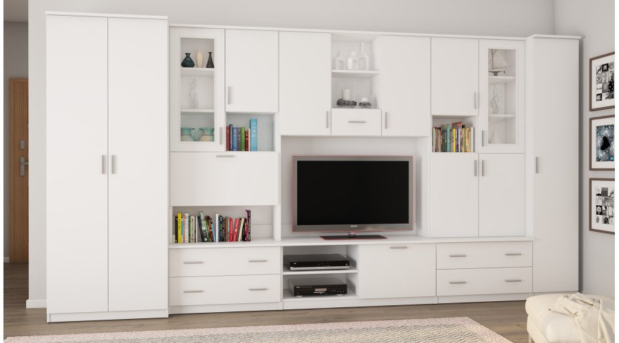 Spacious wall cabinet, 400 cm wide, cabinets, cupboards, TV, shelves, bar, Biel- CYKLON - Image 2