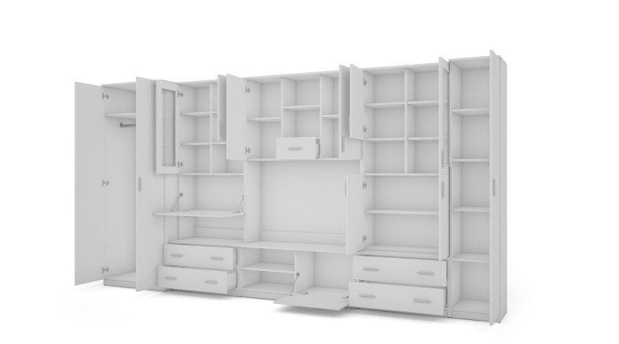 Spacious wall cabinet, 400 cm wide, cabinets, cupboards, TV, shelves, bar, Biel- CYKLON - Image 3
