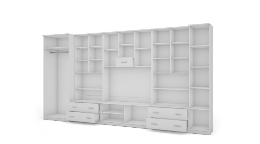 Spacious wall cabinet, 400 cm wide, cabinets, cupboards, TV, shelves, bar, Biel- CYKLON - Image 4