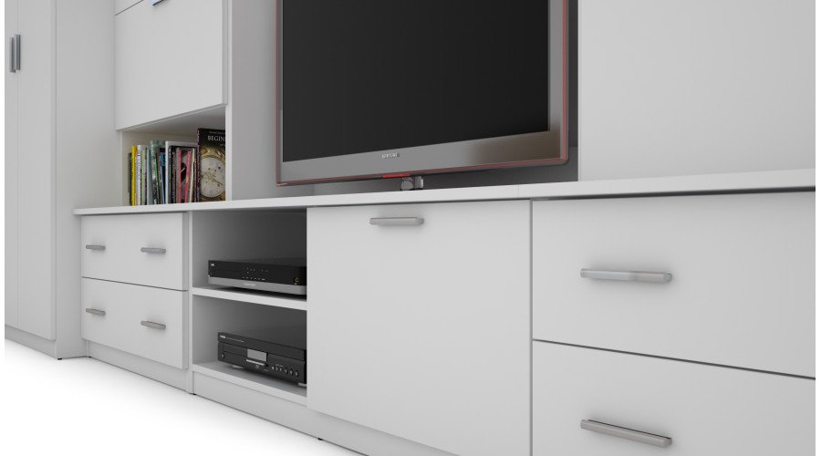 Spacious wall cabinet, 400 cm wide, cabinets, cupboards, TV, shelves, bar, Biel- CYKLON - Image 5