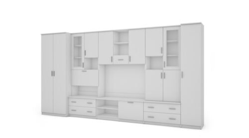 Spacious wall cabinet, 400 cm wide, cabinets, cupboards, TV, shelves, bar, Biel- CYKLON