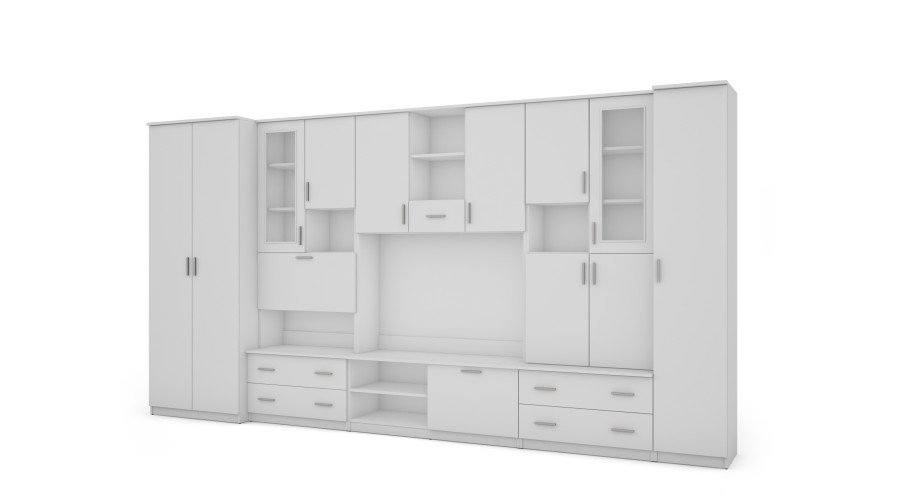 Spacious wall cabinet, 400 cm wide, cabinets, cupboards, TV, shelves, bar, Biel- CYKLON