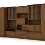 Wall cabinet with spacious cabinets, shelves, cupboards, TV, display cases, width 360 cm - HAVANA Wiśnia Porto