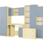 Children's wall cabinet with wardrobe and table 320 × 200 cm Wanilia / Niebieski Kredowy – NEL
