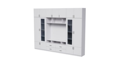 TV wall cabinet with glass display cabinets 303 × 240 cm Śnieżna Biel – VERO