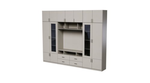 TV cabinet with glass display cabinets, 303 × 240 cm, Cashmere Beige – VERO