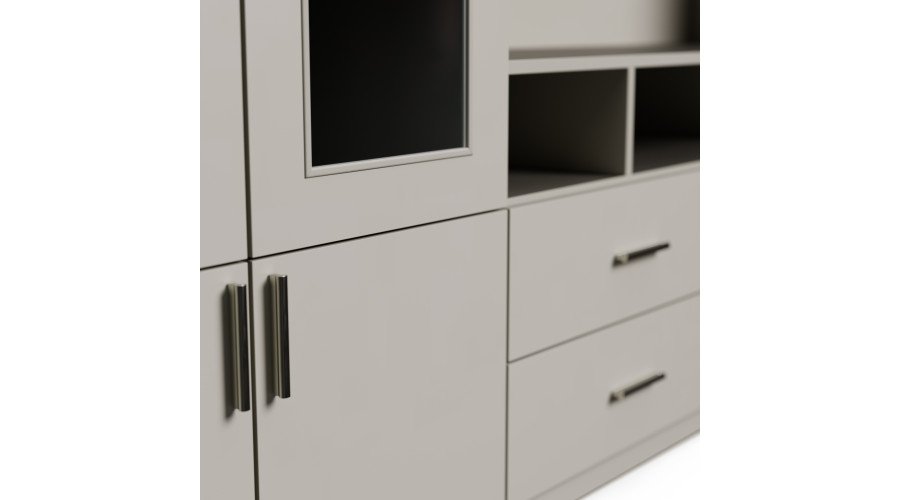 TV cabinet with glass display cabinets, 303 × 240 cm, Cashmere Beige – VERO - Image 4