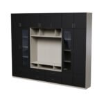 TV wall cabinet with glass display cabinets, 303 × 240 cm, Cashmere Beige / Black Onyx – VERO