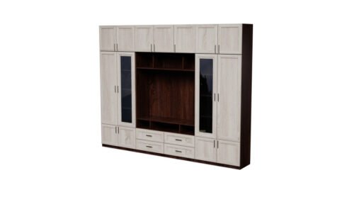 TV cabinet with glass display cabinets 303 × 240 cm Sonoma Ciemna / Sonoma Jasna – VERO