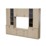 Living room cabinet with TV shelf, cabinets and drawers, 300 × 220 cm, elegant oak – STILO
