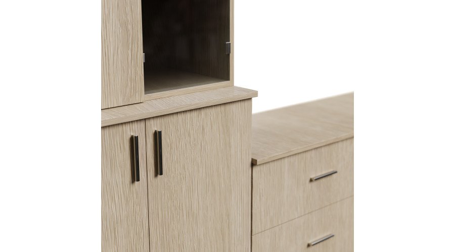 Living room cabinet with TV shelf, cabinets and drawers, 300 × 220 cm, elegant oak – STILO - Image 4