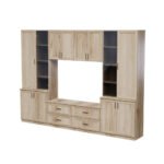 Wall cabinet with TV shelf, cabinets and drawers 300 × 220 cm, natural oak – STILO