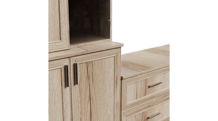 Wall cabinet with TV shelf, cabinets and drawers 300 × 220 cm, natural oak – STILO - Image 4