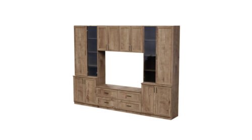 Living room cabinet with TV shelf, cabinets and drawers, 300 × 220 cm, Lefkas oak – STILO