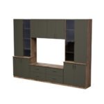 Living room cabinet with TV shelf, cabinets and drawers, 300 × 220 cm, Lefkas oak / graphite gray – STILO