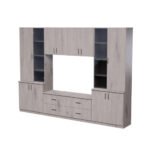 Living room cabinet with TV shelf, cabinets and drawers, 300 × 220 cm, Lumberjack Frost Oak – STILO
