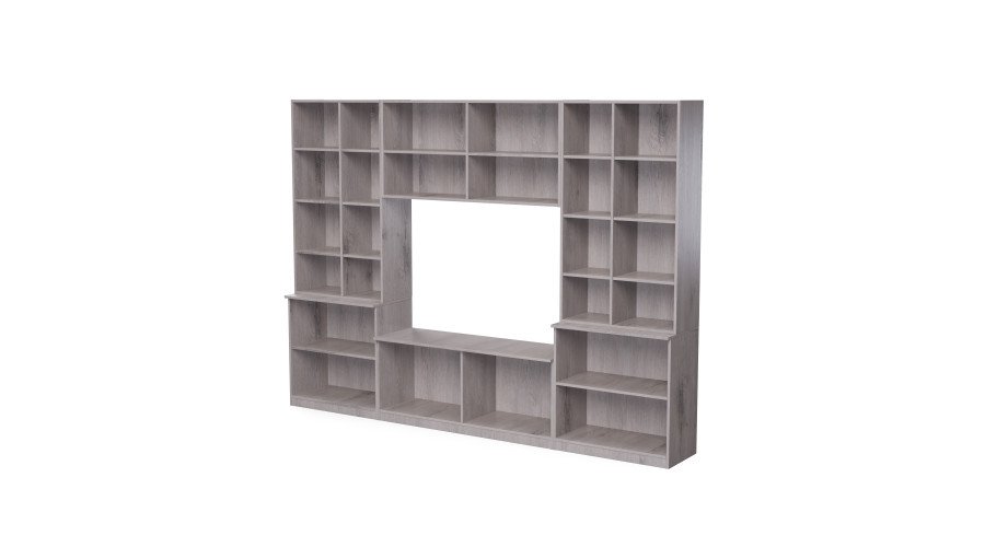 Living room cabinet with TV shelf, cabinets and drawers, 300 × 220 cm, Lumberjack Frost Oak – STILO - Image 3