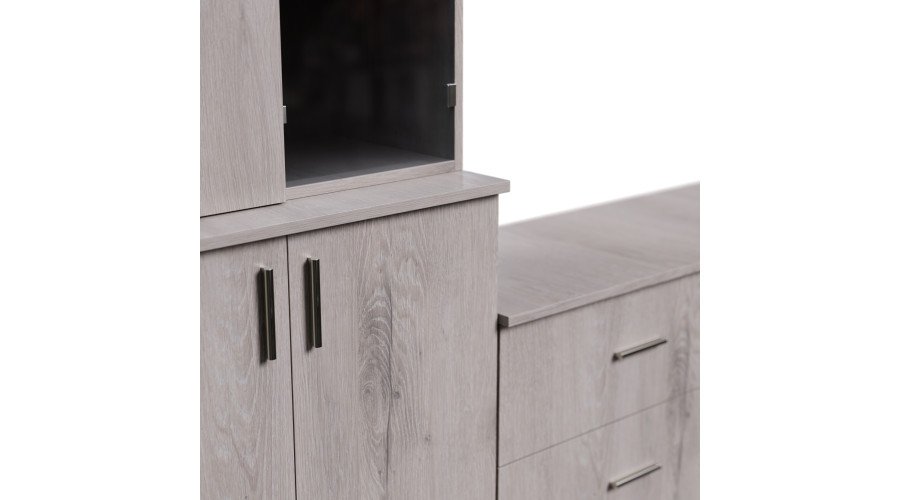 Living room cabinet with TV shelf, cabinets and drawers, 300 × 220 cm, Lumberjack Frost Oak – STILO - Image 4